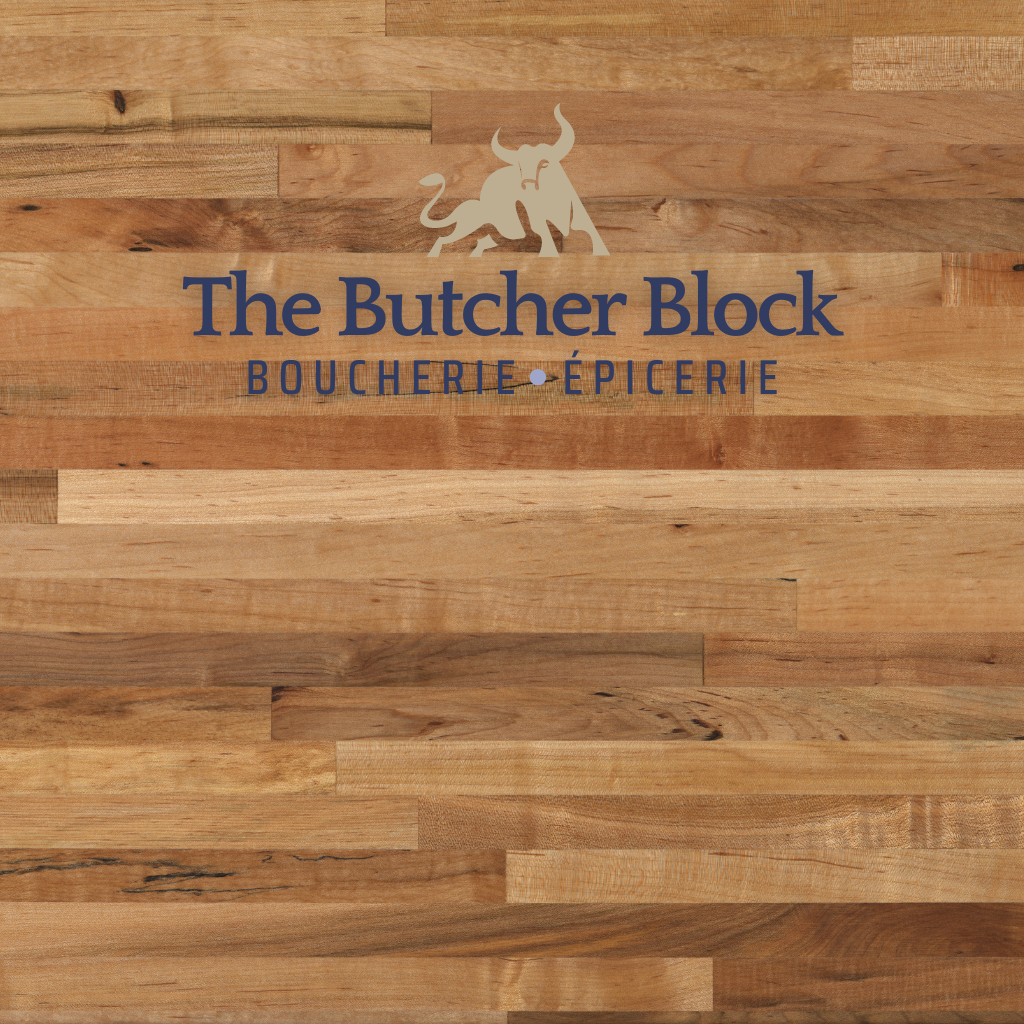 the butcher shop mauritius logo on butcher block board background